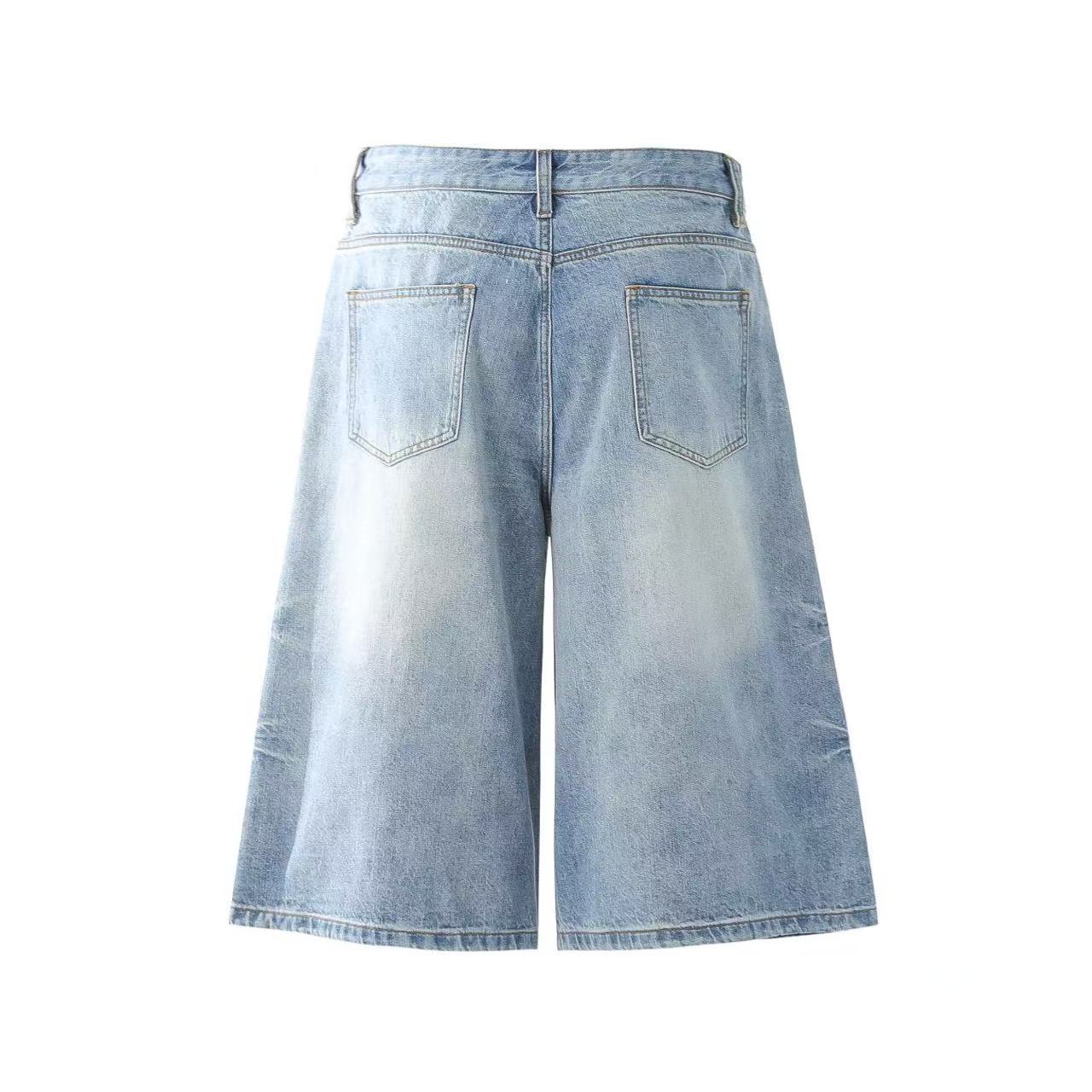 Washed Denim Knee-Length Shorts