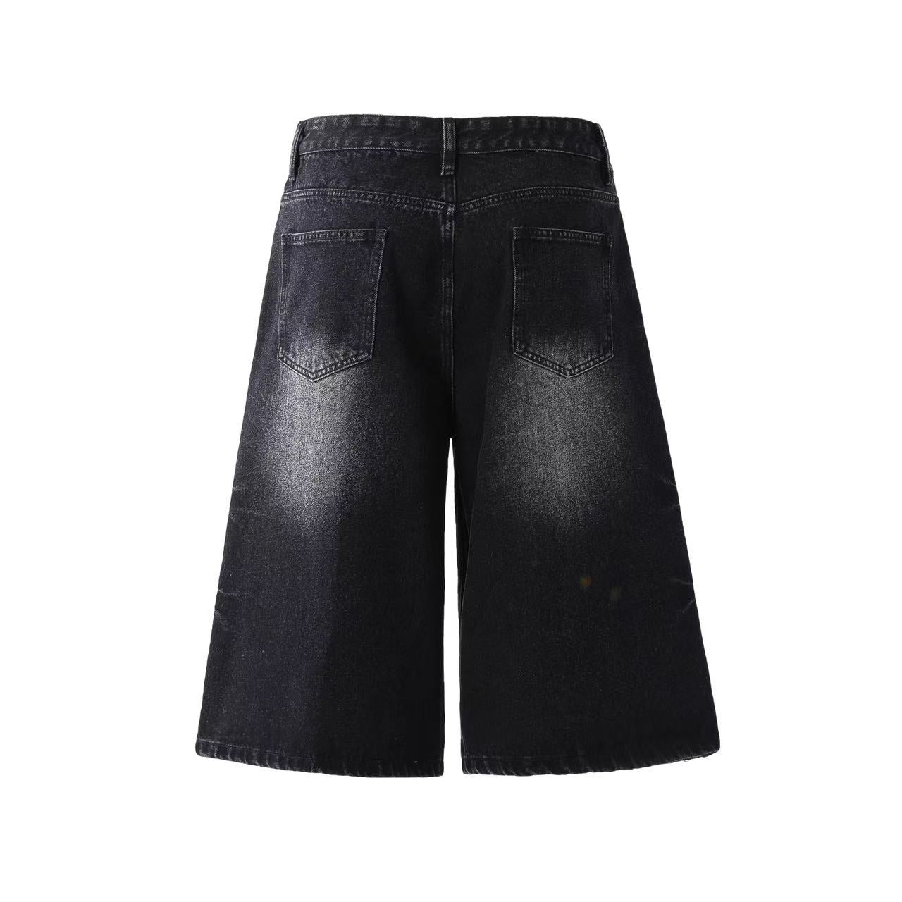 Washed Denim Knee-Length Shorts