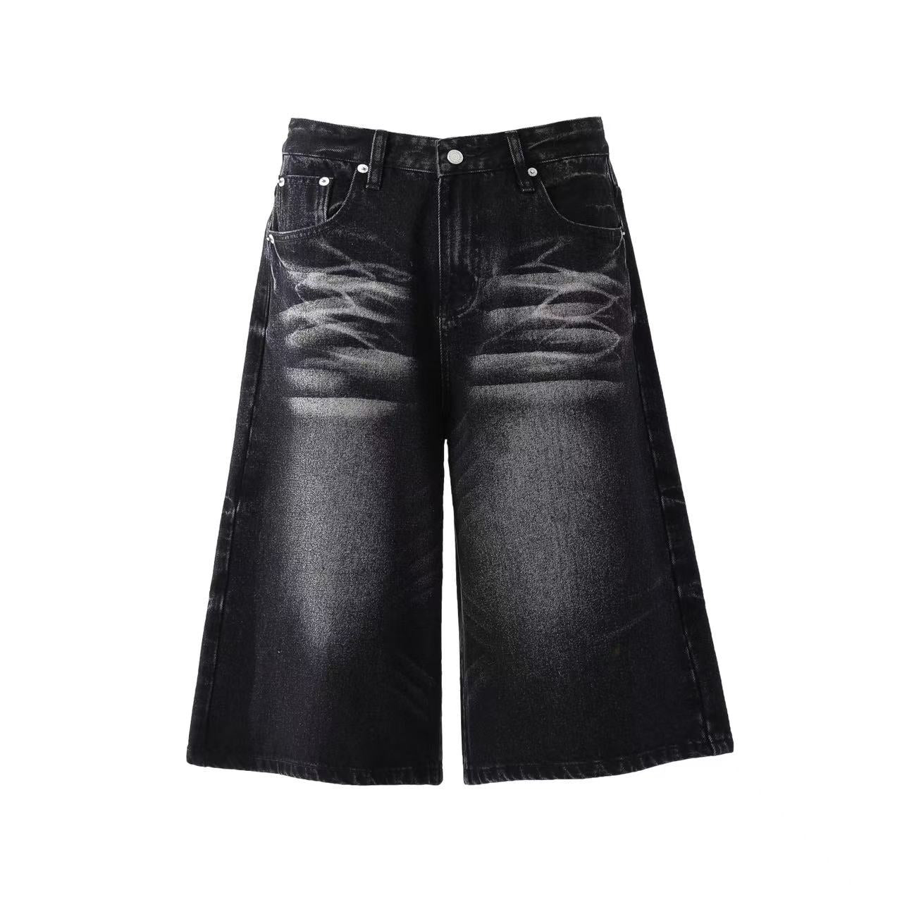 Washed Denim Knee-Length Shorts