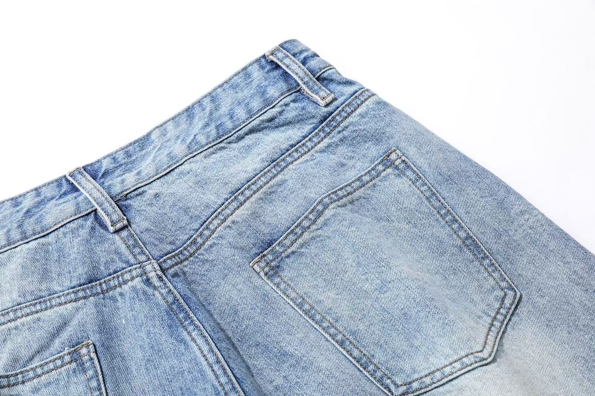 Washed Denim Knee-Length Shorts