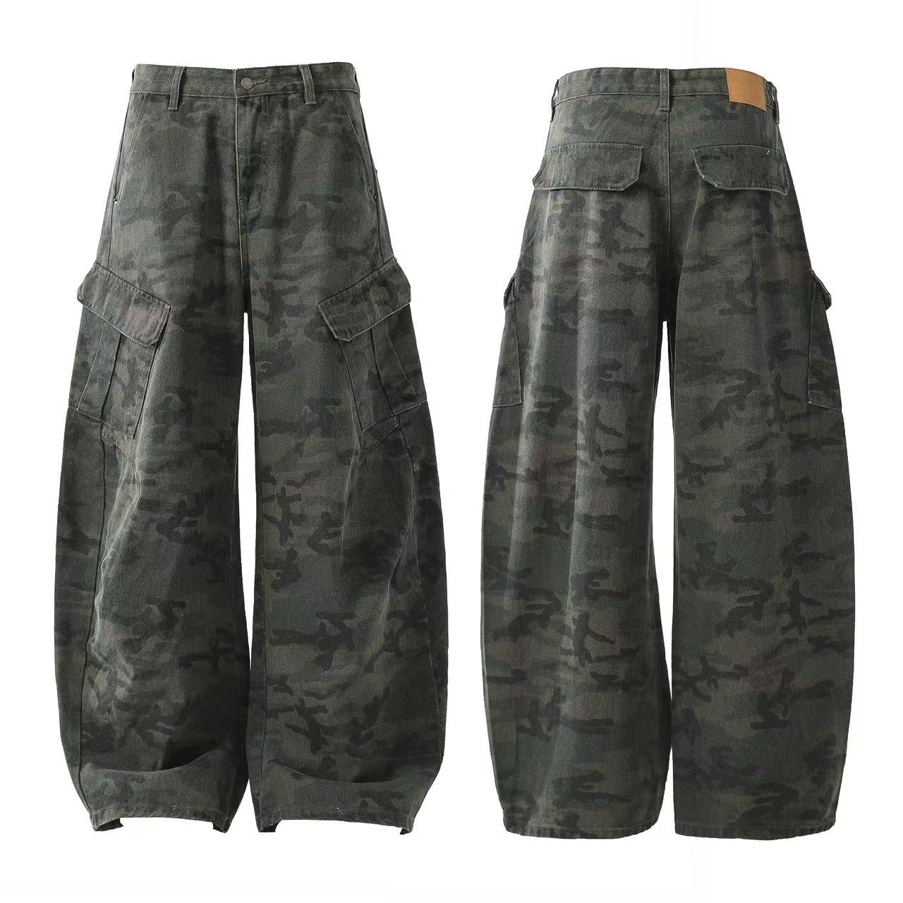 Camo Wide-Leg Cargo Pants