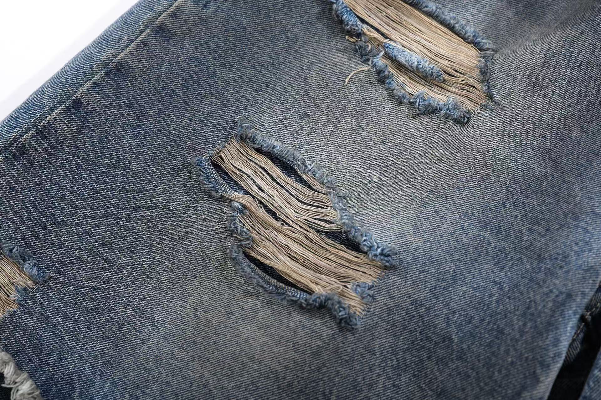 Distressed Denim Knee-Length Shorts