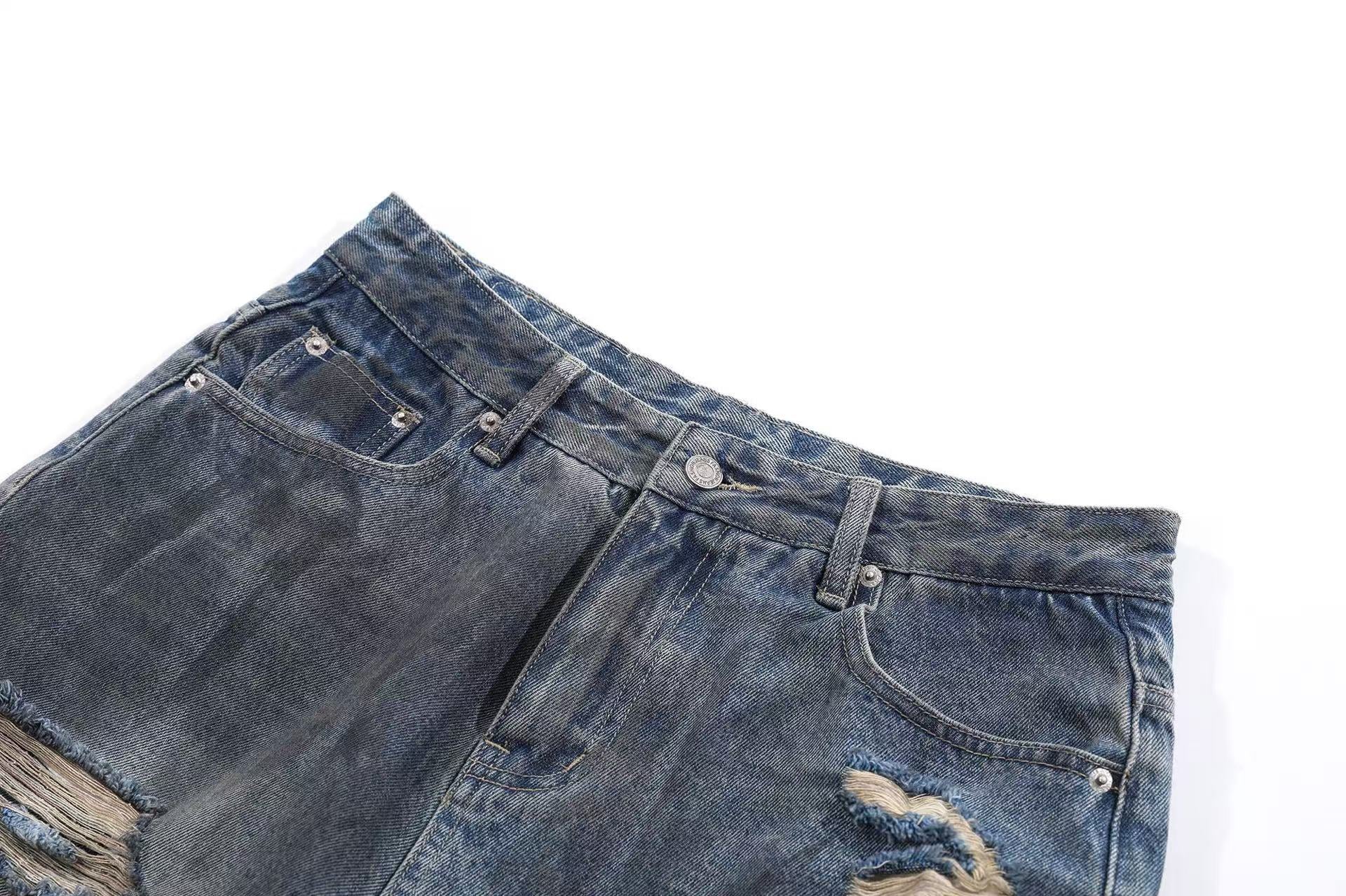 Distressed Denim Knee-Length Shorts