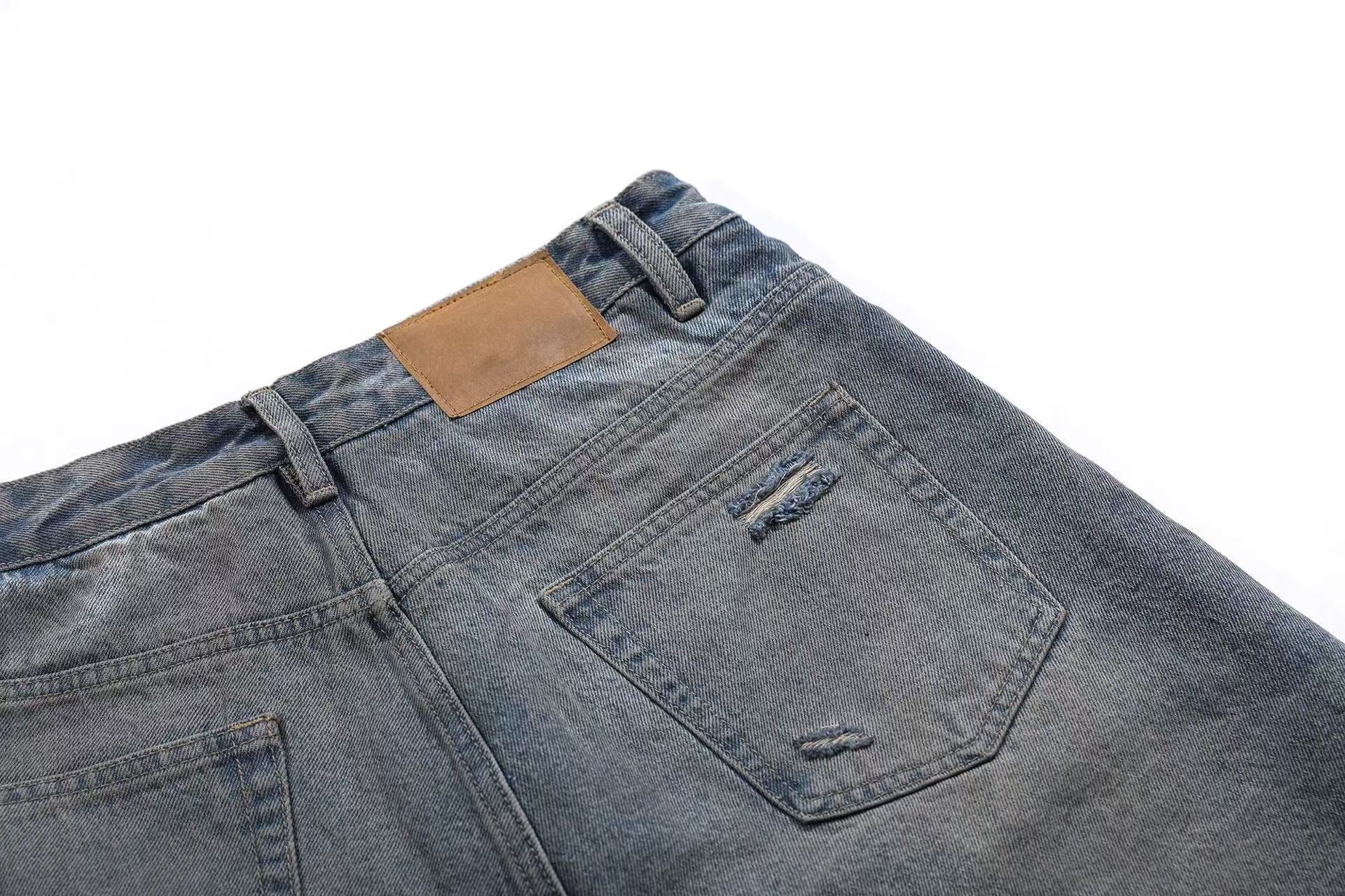 Distressed Denim Knee-Length Shorts
