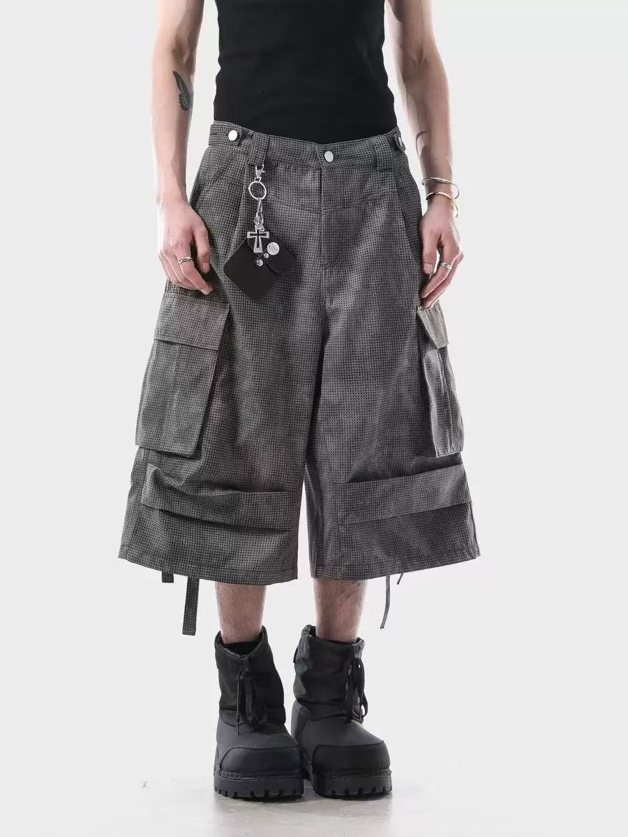 Distressed Wide-Leg Knee-Length Shorts