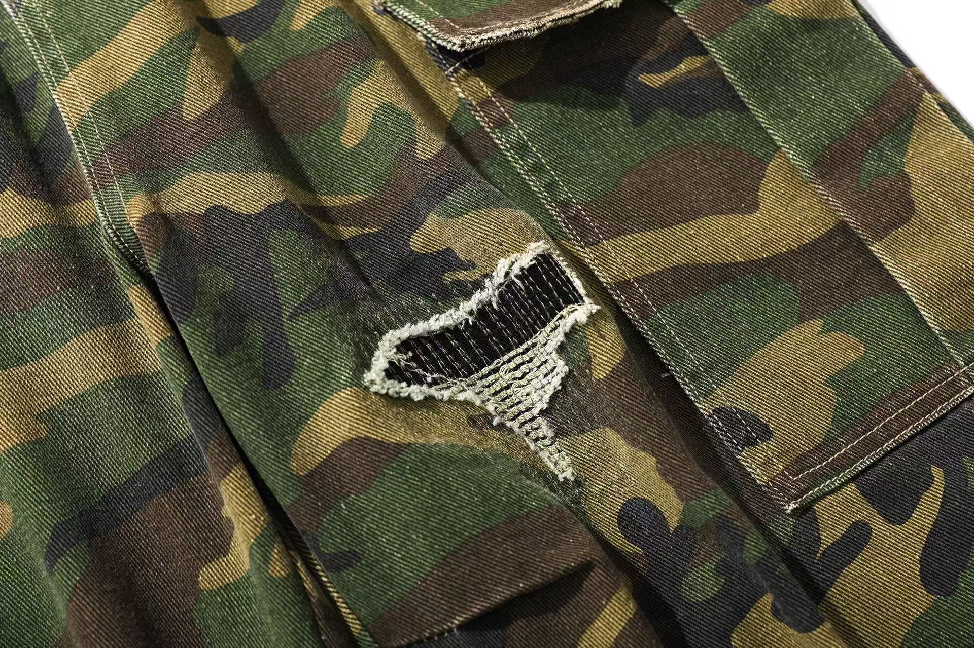 Distressed Camo Knee-Length Shorts