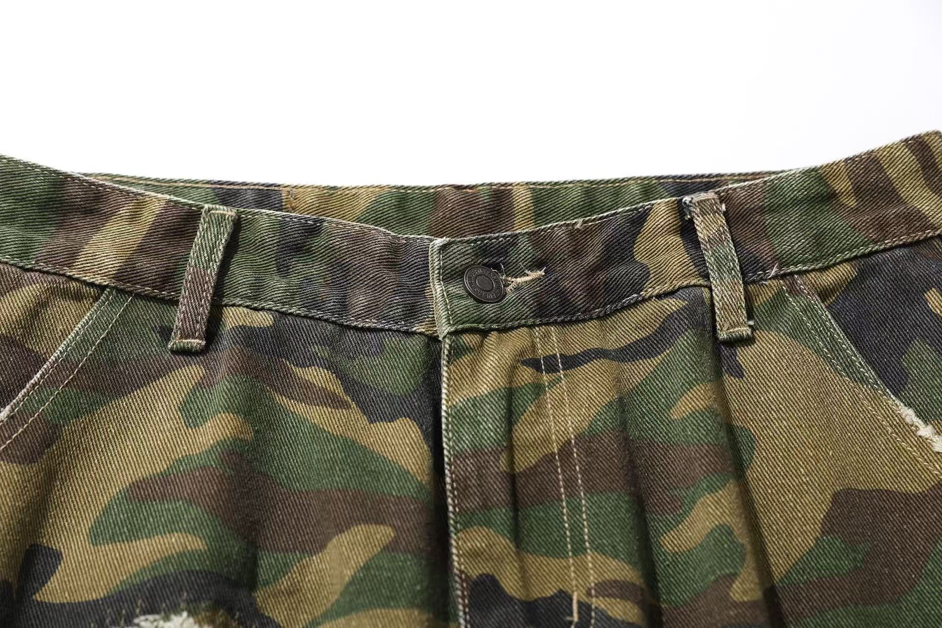 Distressed Camo Knee-Length Shorts