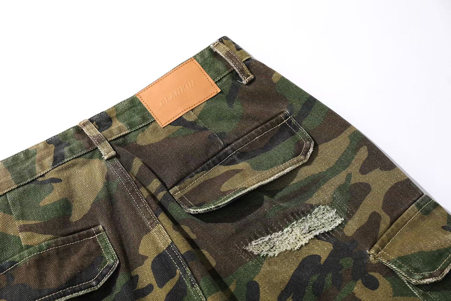 Distressed Camo Knee-Length Shorts