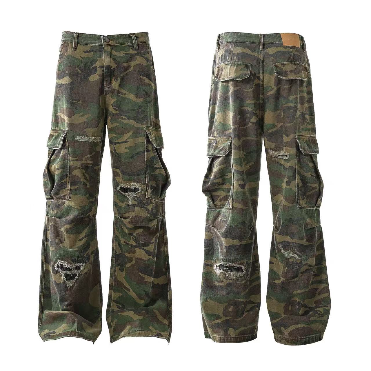 Distressed Camo Cargo Pants