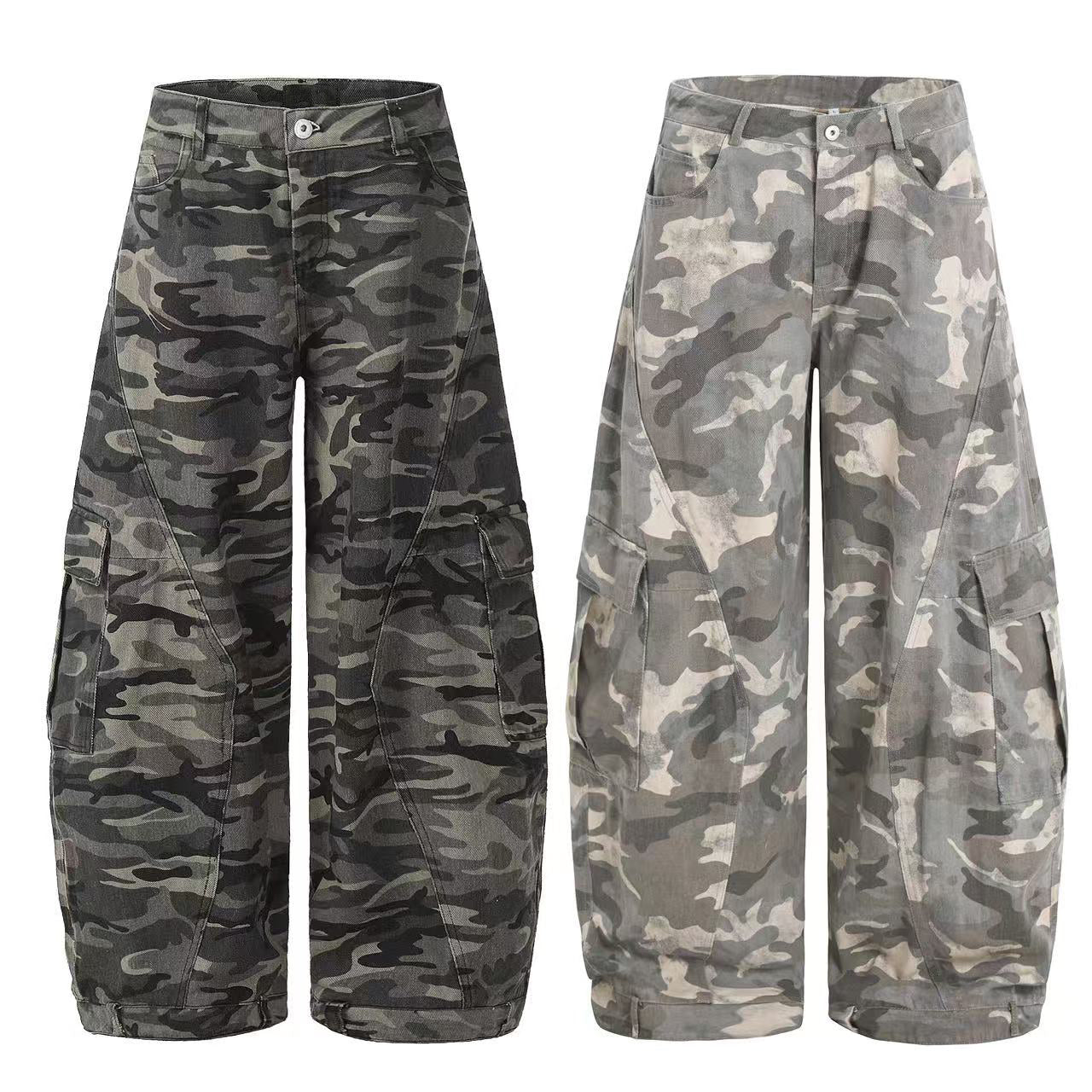 Camo Wide-Leg Cargo Pants