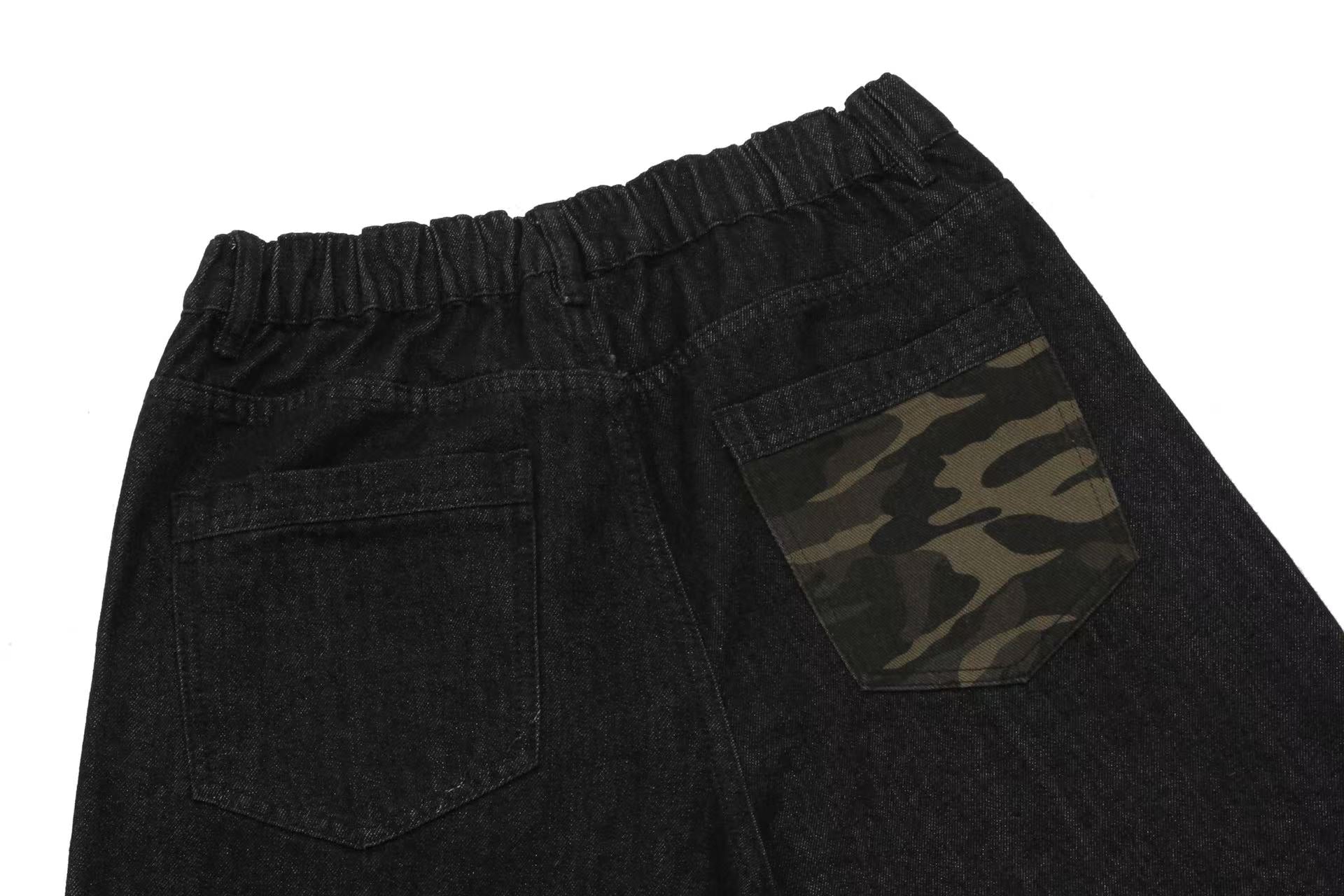 Distressed Camo Denim Knee-Length Shorts