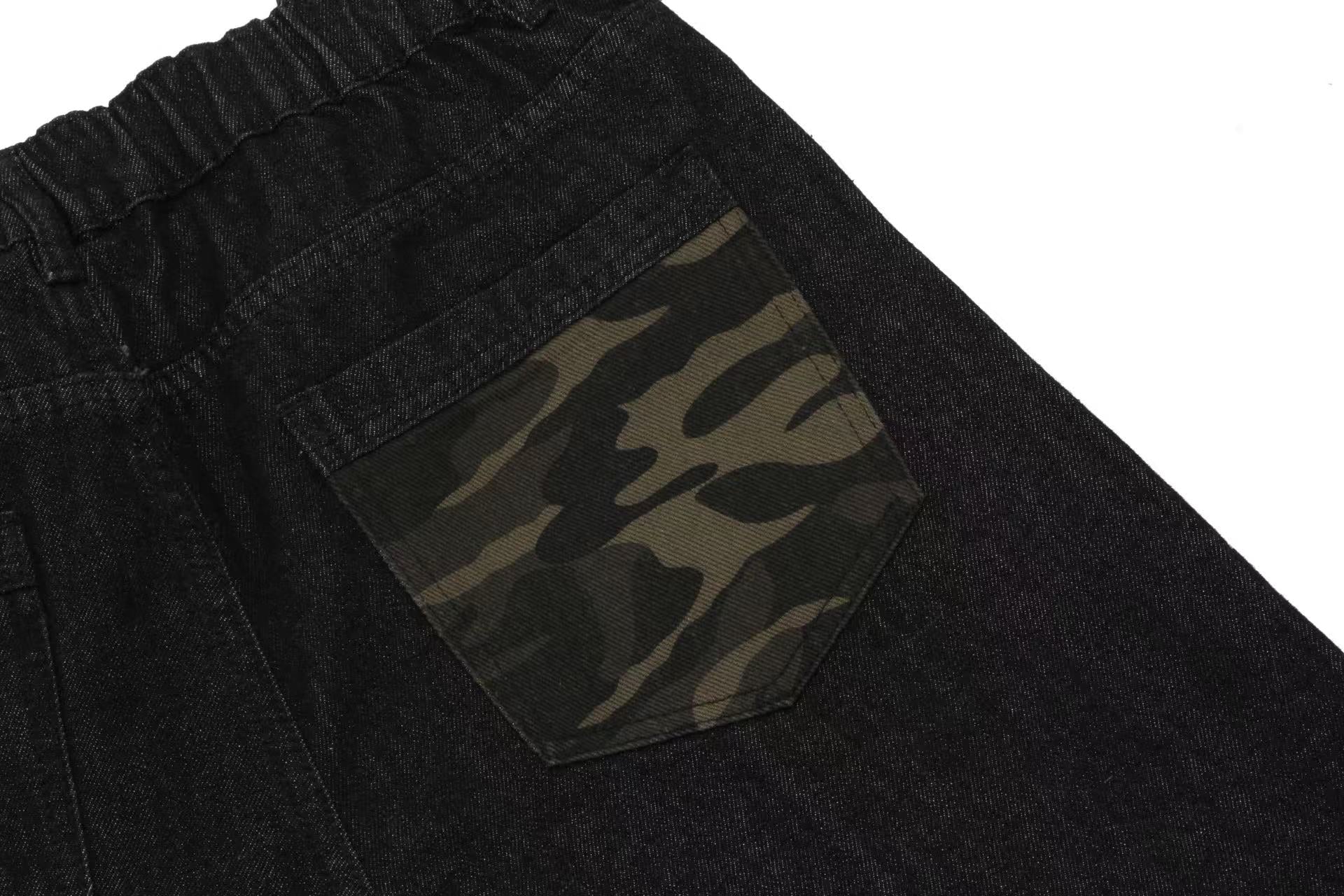 Distressed Camo Denim Knee-Length Shorts