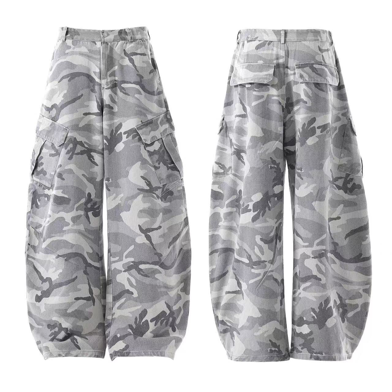Snow Camo Wide-Leg Cargo Pants