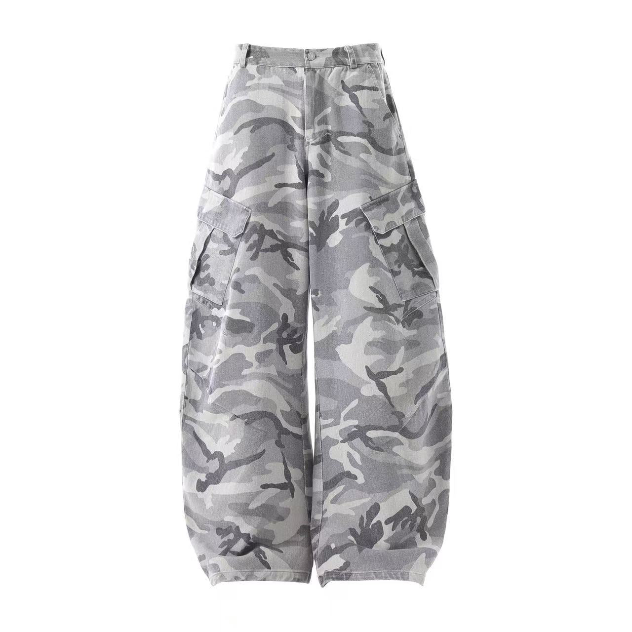 Snow Camo Wide-Leg Cargo Pants