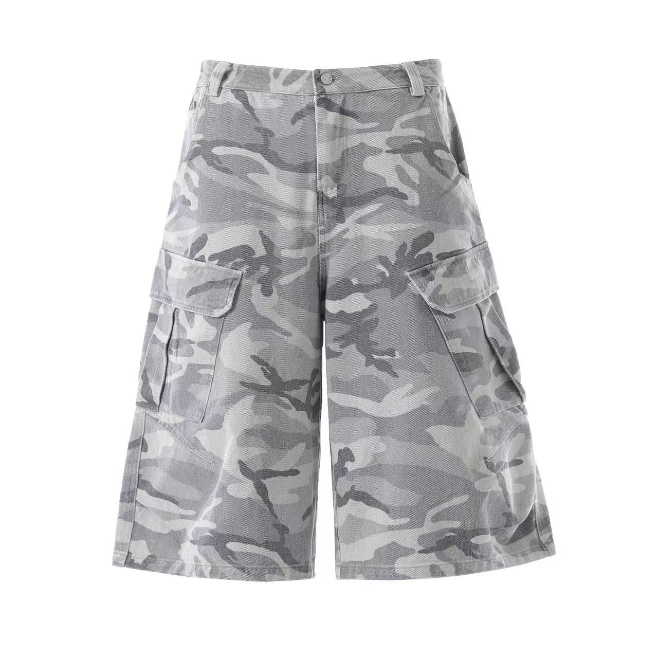 Snow Camo Wide-Leg Knee-Length Shorts