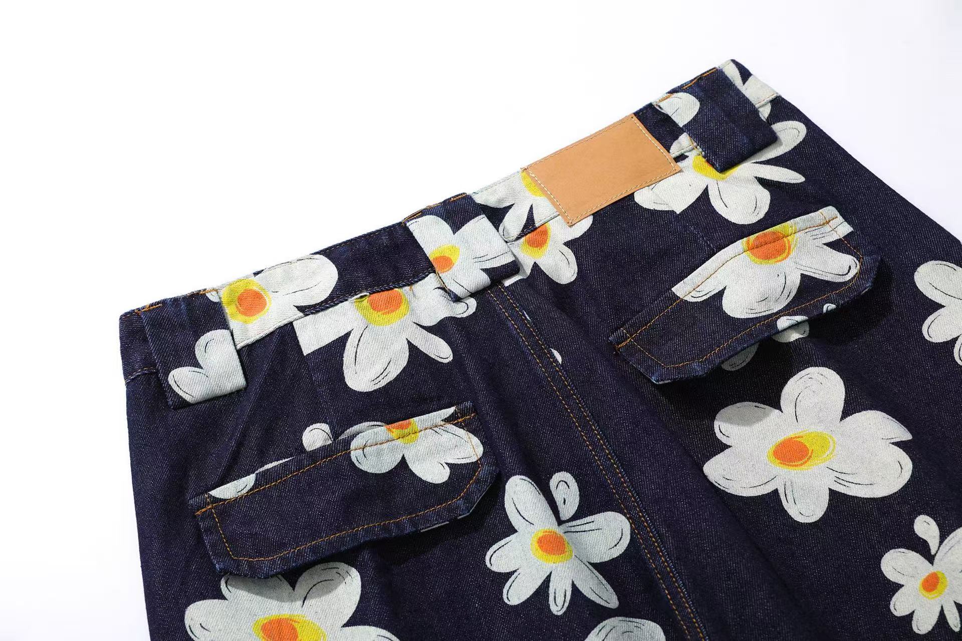 Printed Denim Knee-Length Shorts