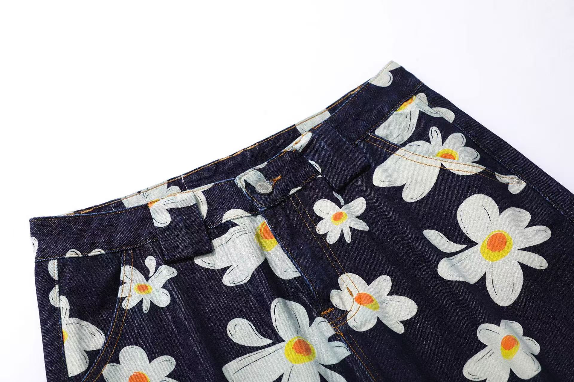 Printed Denim Knee-Length Shorts