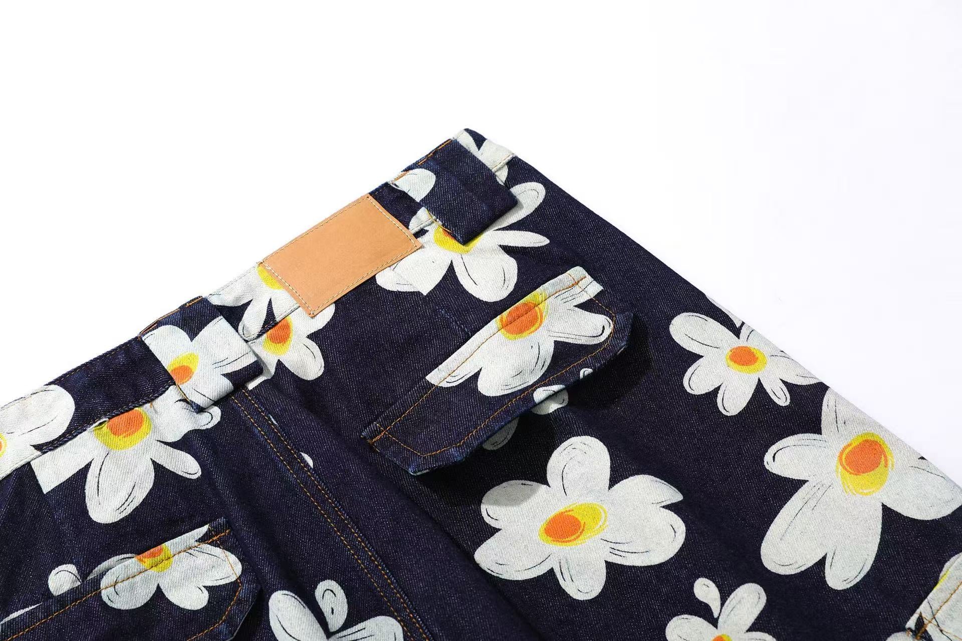 Printed Denim Knee-Length Shorts