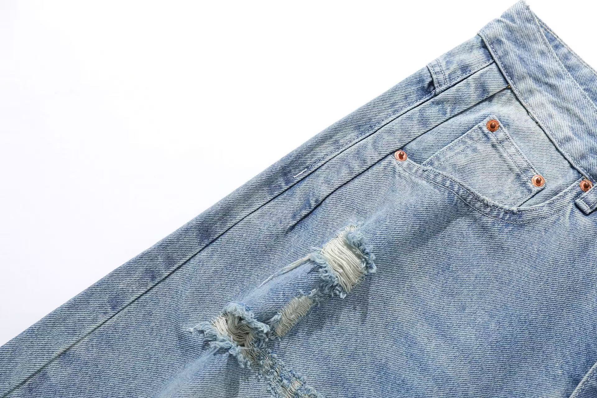 Distressed Denim Knee-Length Shorts