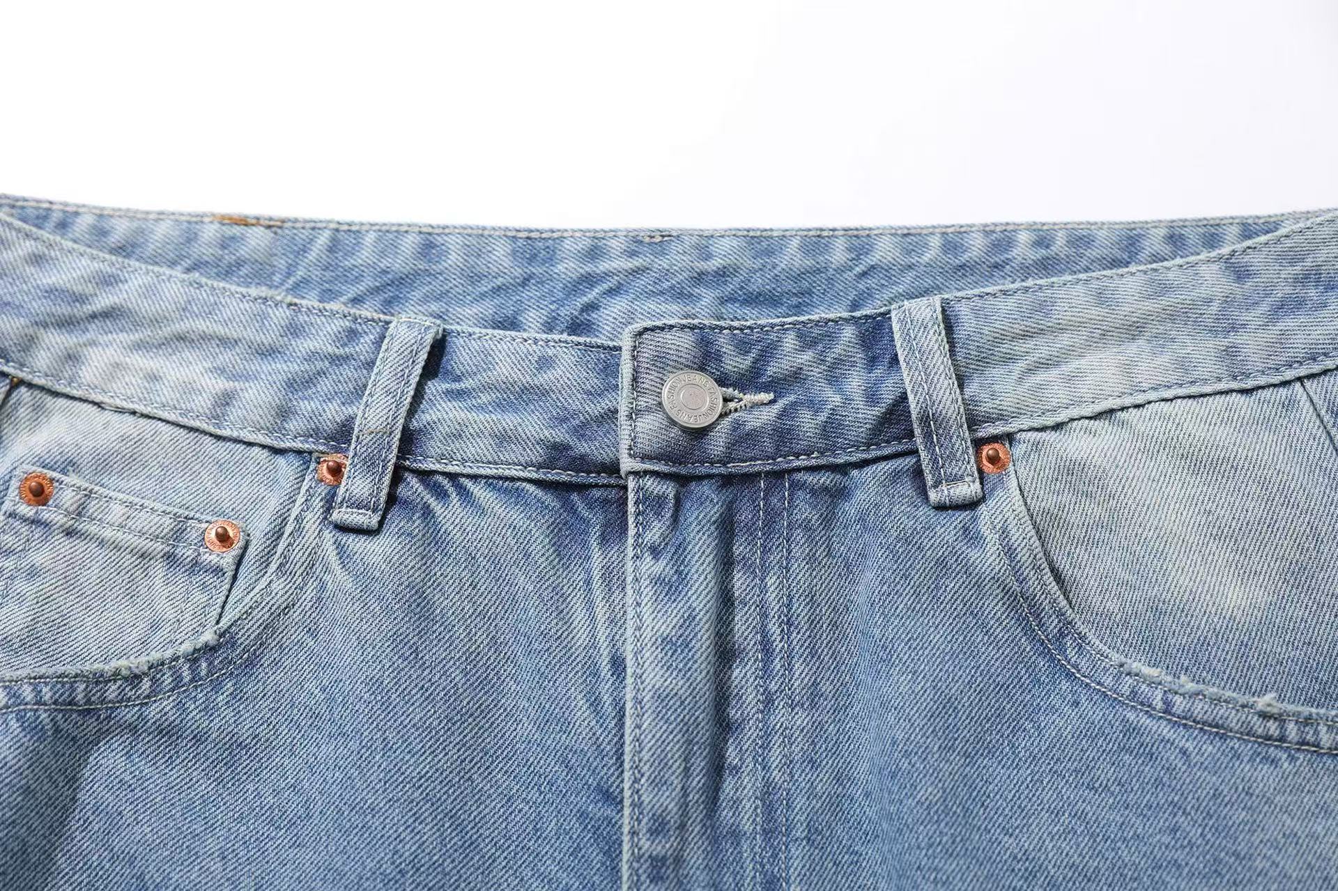 Distressed Denim Knee-Length Shorts