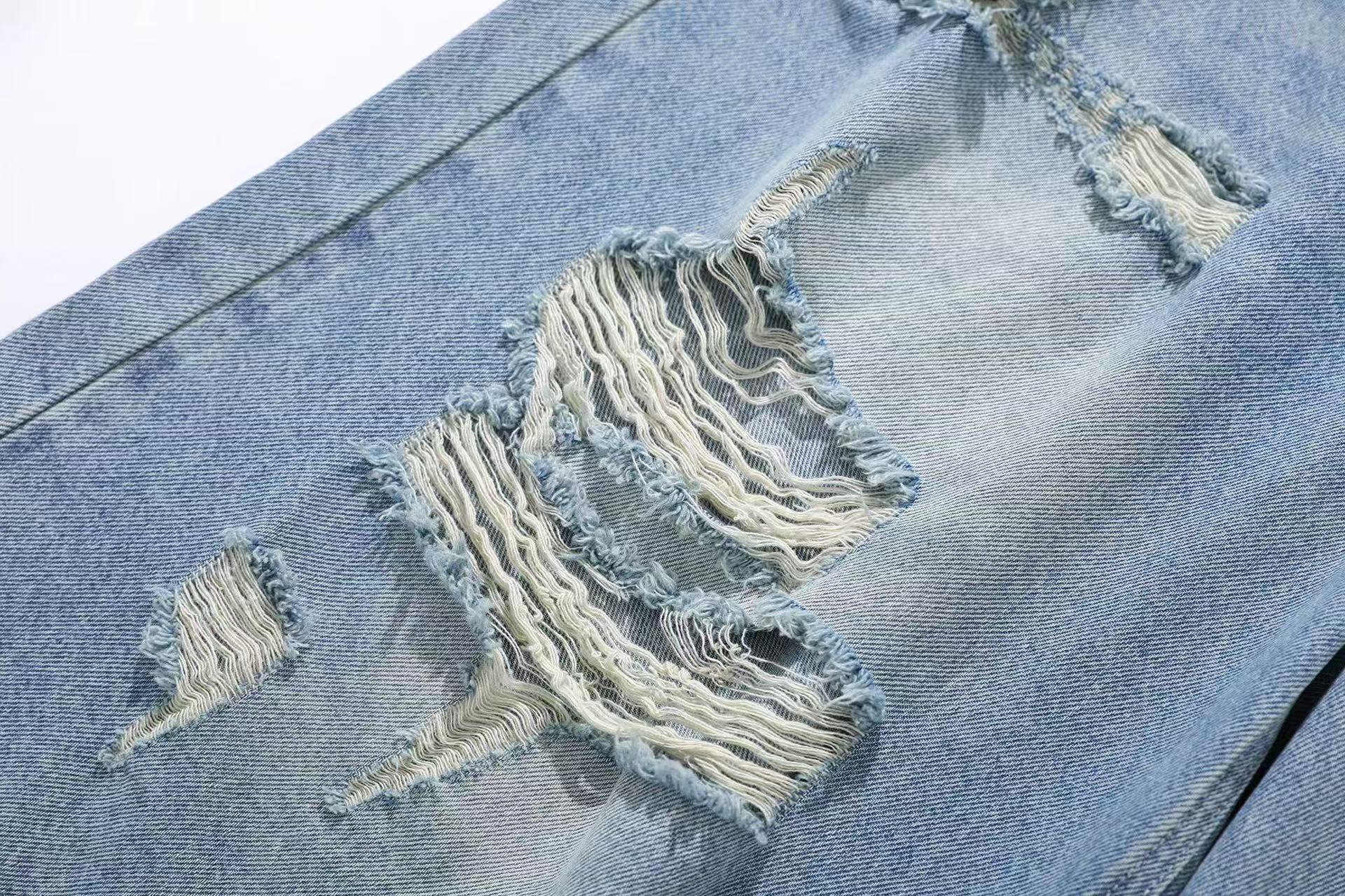 Distressed Denim Knee-Length Shorts