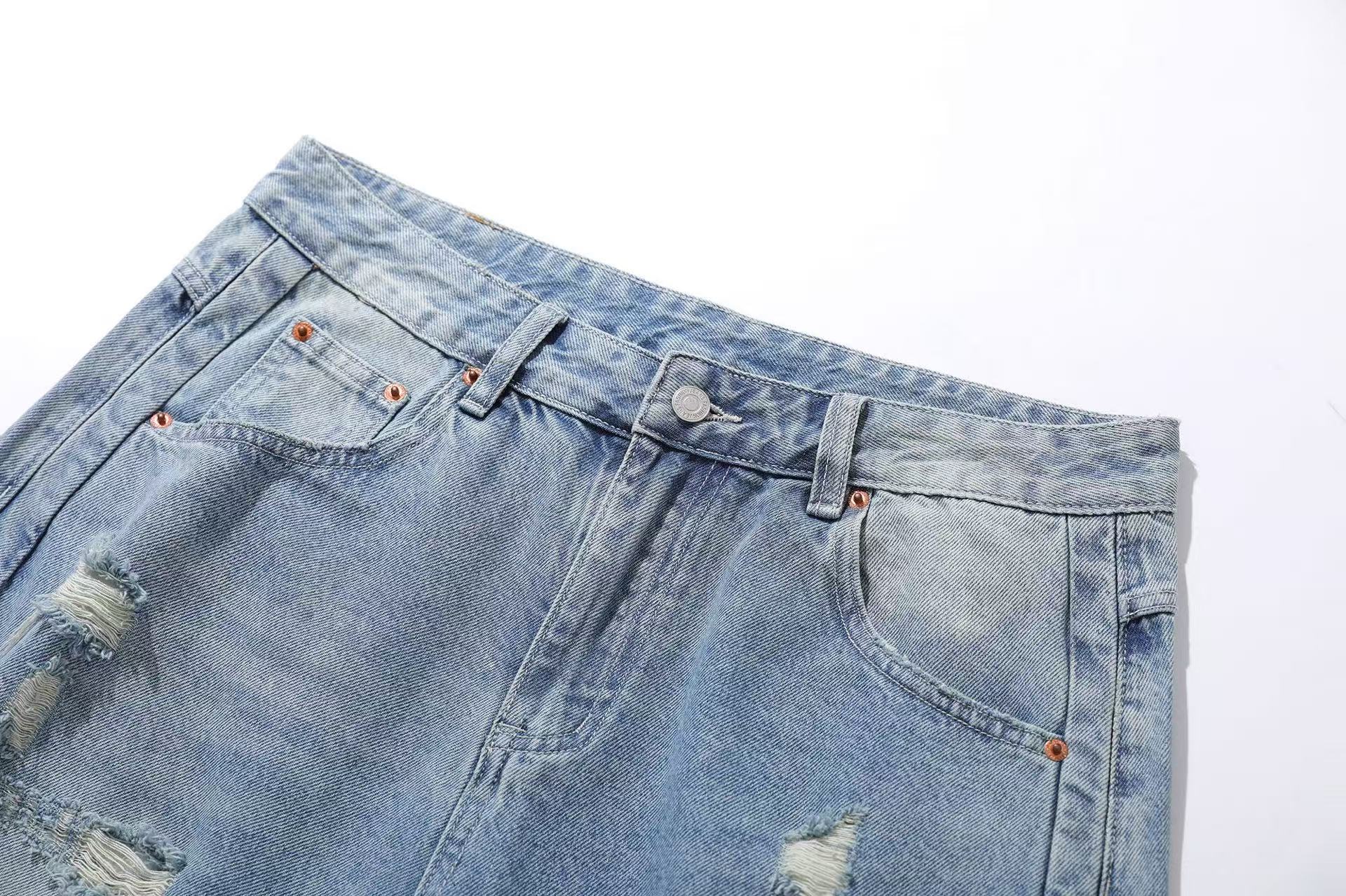 Distressed Denim Knee-Length Shorts