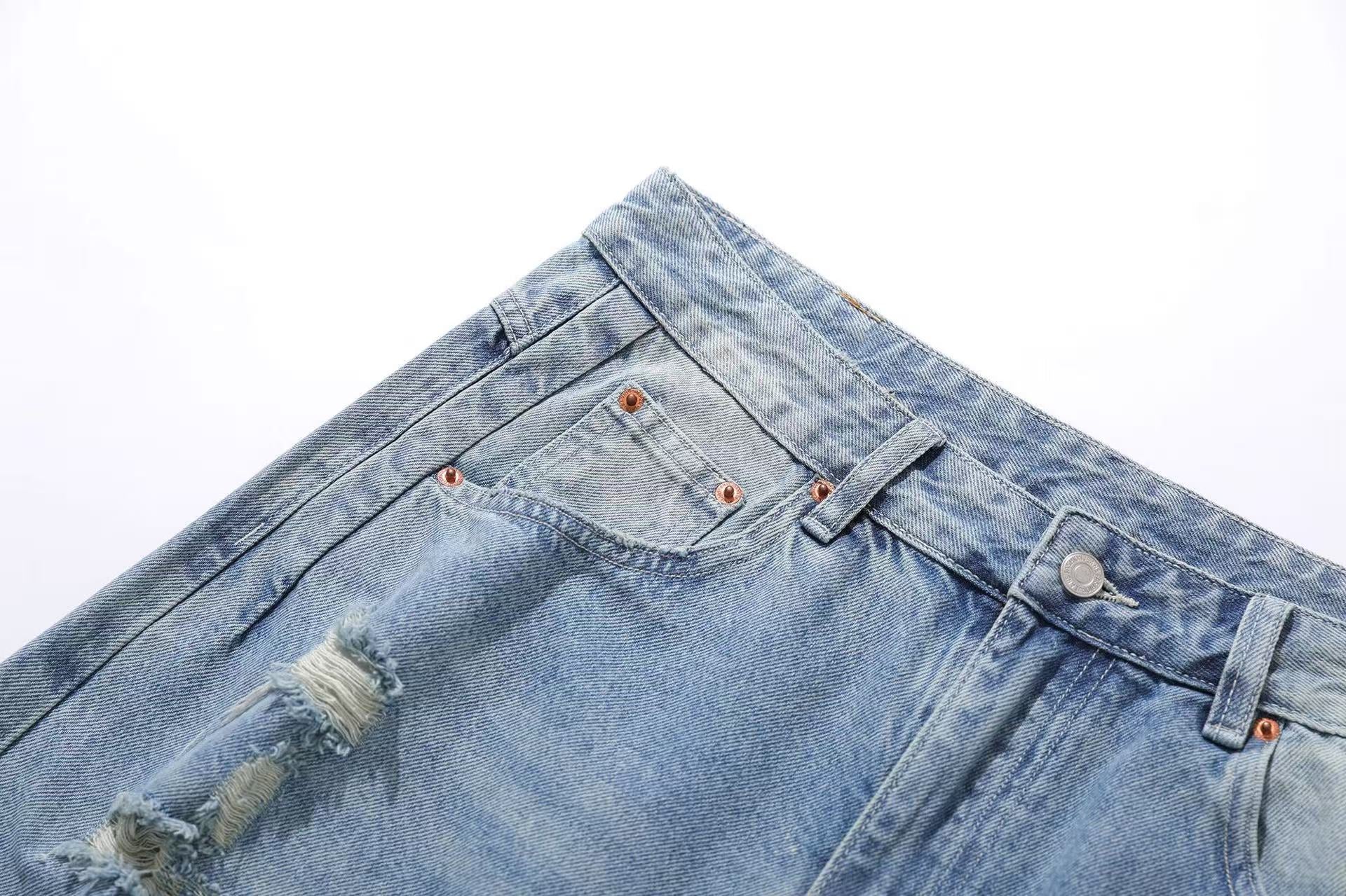 Distressed Denim Knee-Length Shorts