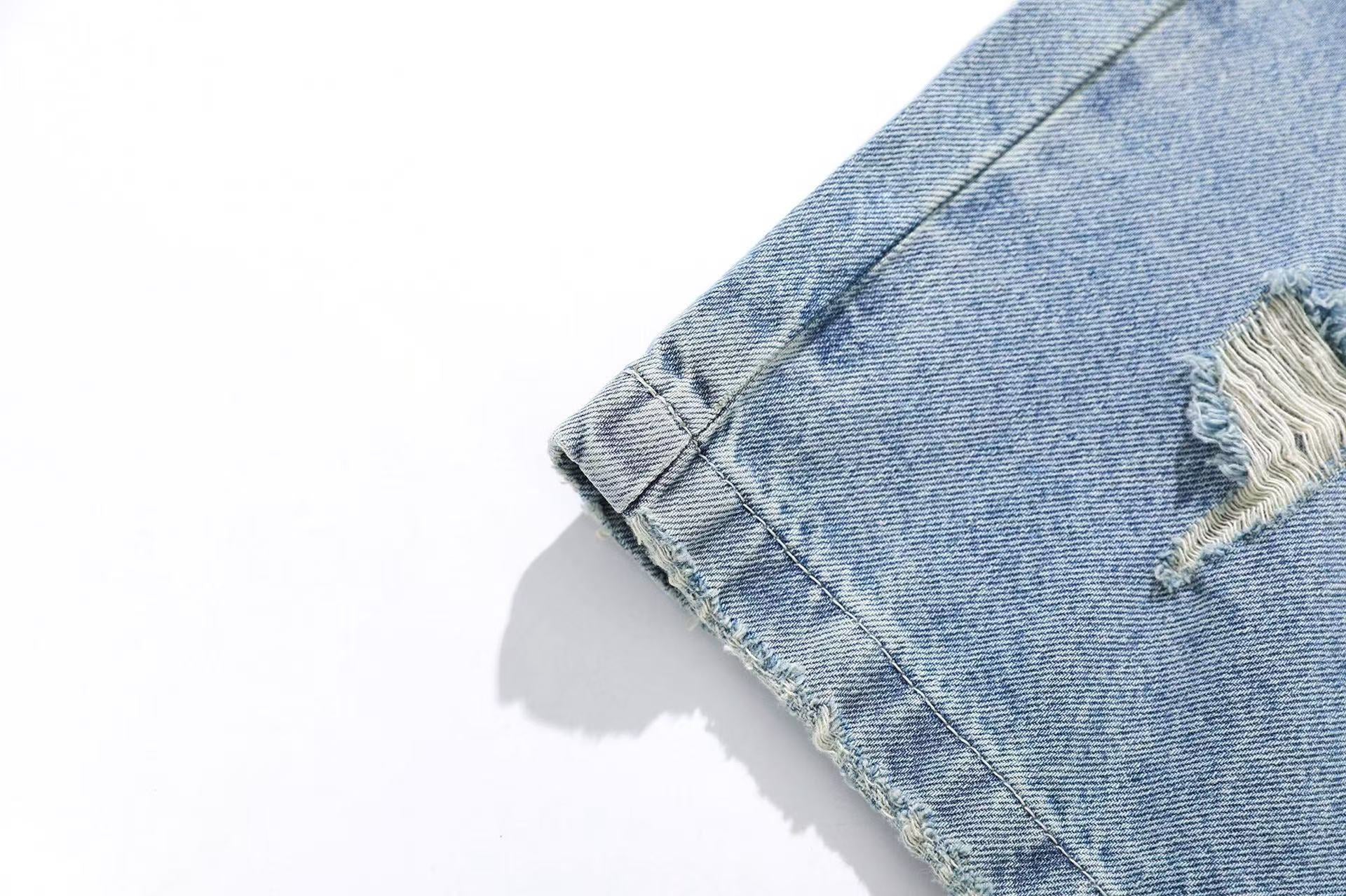 Distressed Denim Knee-Length Shorts