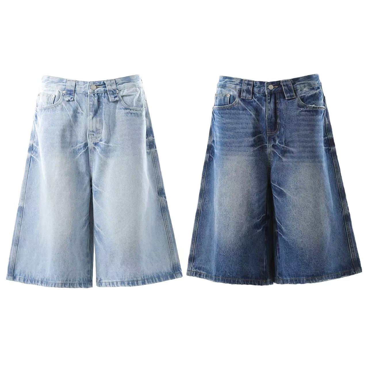 Washed Denim Knee-Length Shorts