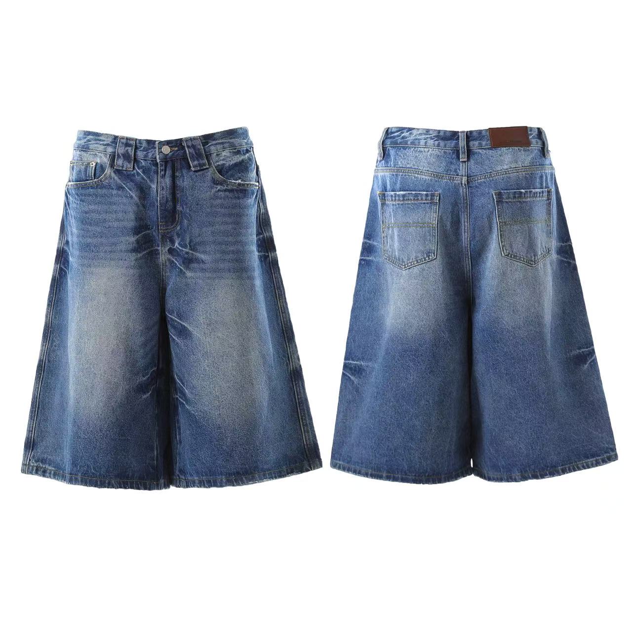 Washed Denim Knee-Length Shorts