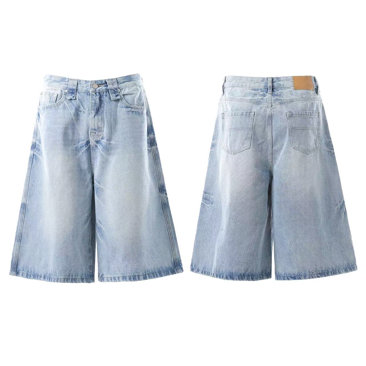 Washed Denim Knee-Length Shorts