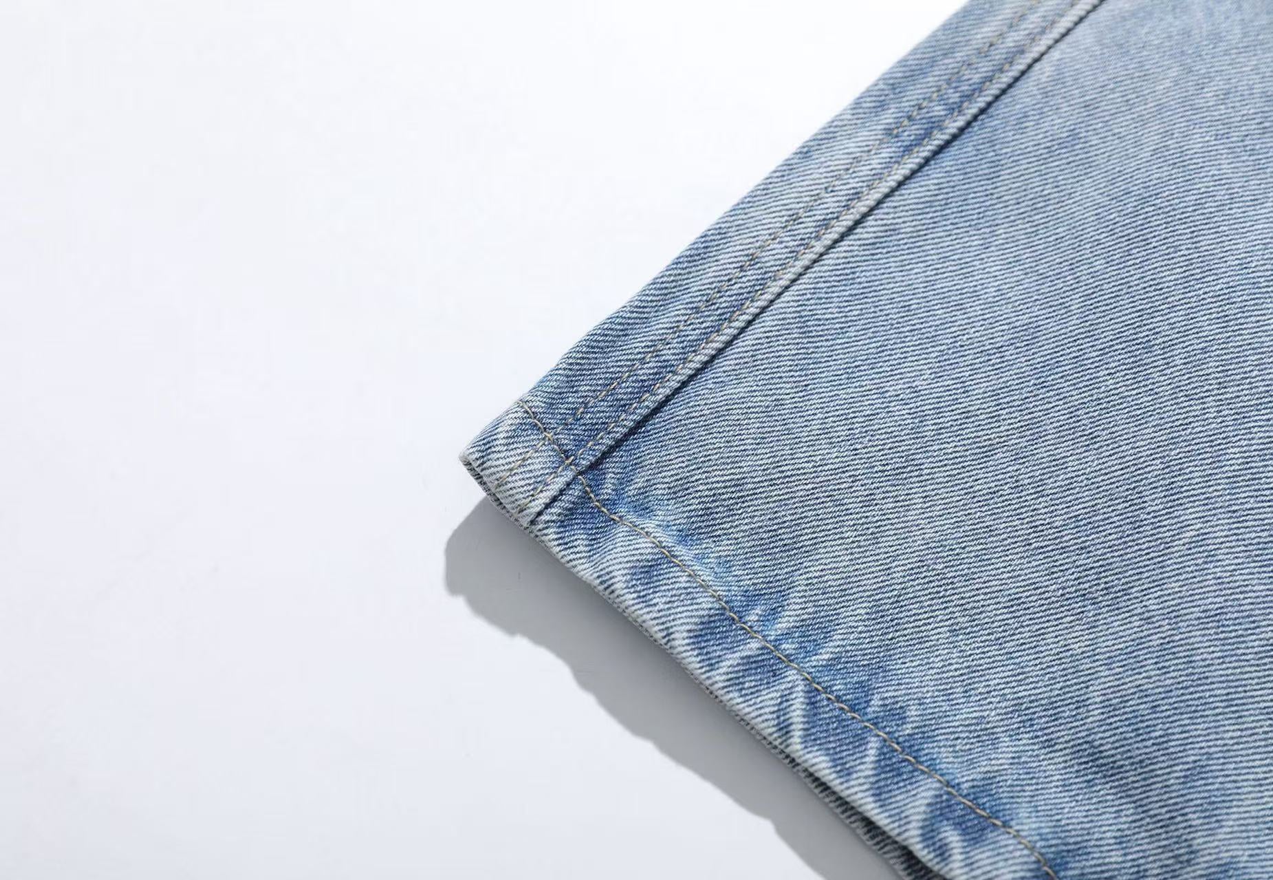 Washed Denim Knee-Length Shorts
