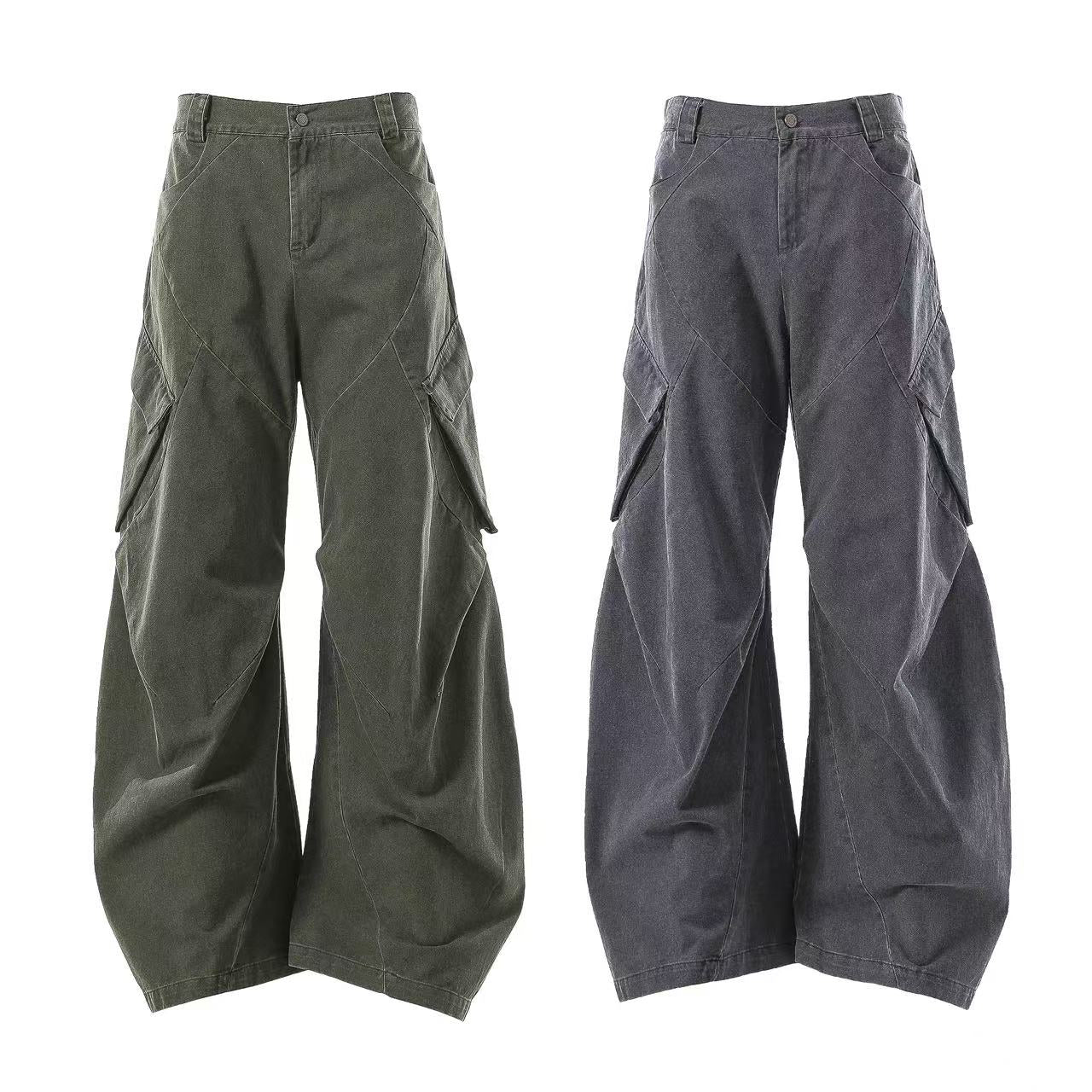 Lightweight Distressed Wide-Leg Cargo Pants
