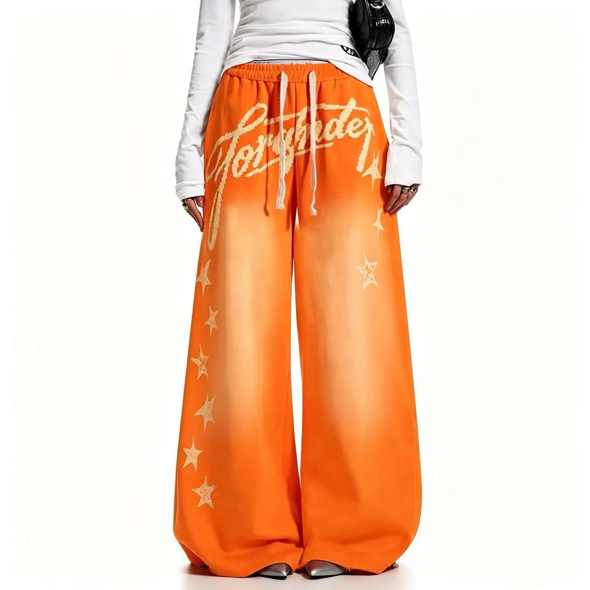 Gradient Star Script Print Wide-Leg Sweatpants