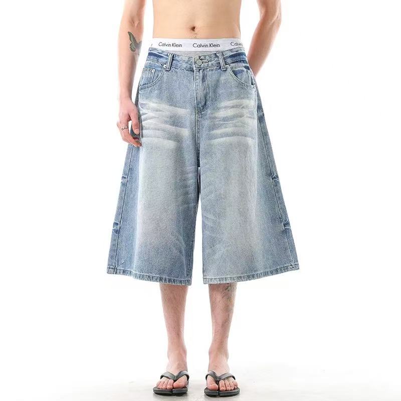 Washed Denim Knee-Length Shorts