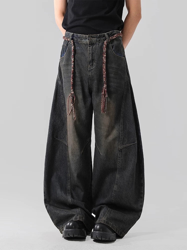 Distressed Wide-Leg Jeans
