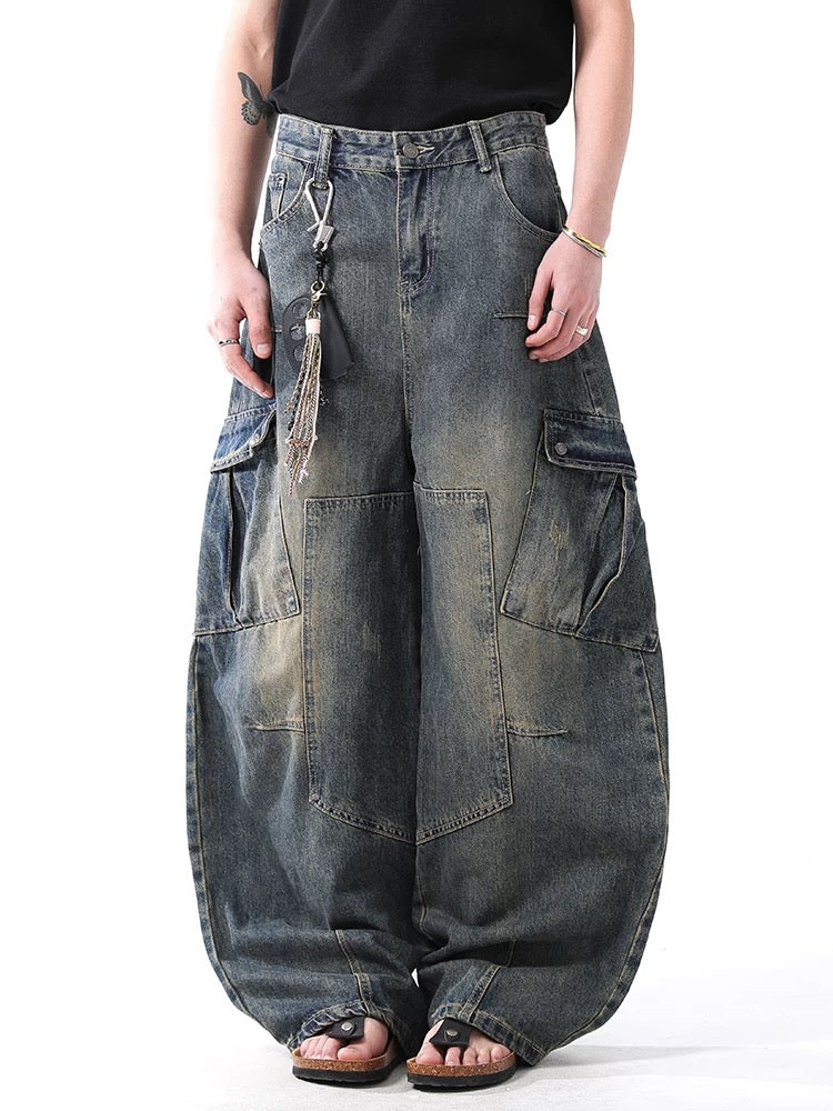 Distressed Wide-Leg Jeans