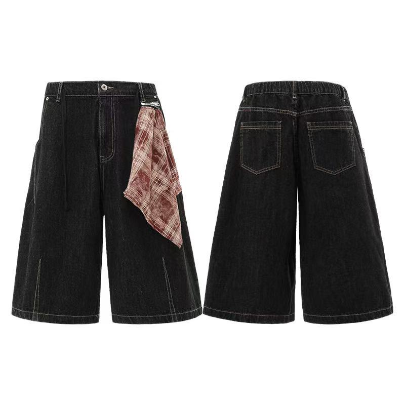 Distressed Denim Knee-Length Shorts