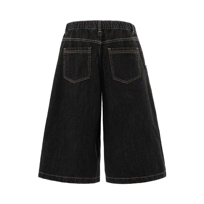 Distressed Denim Knee-Length Shorts