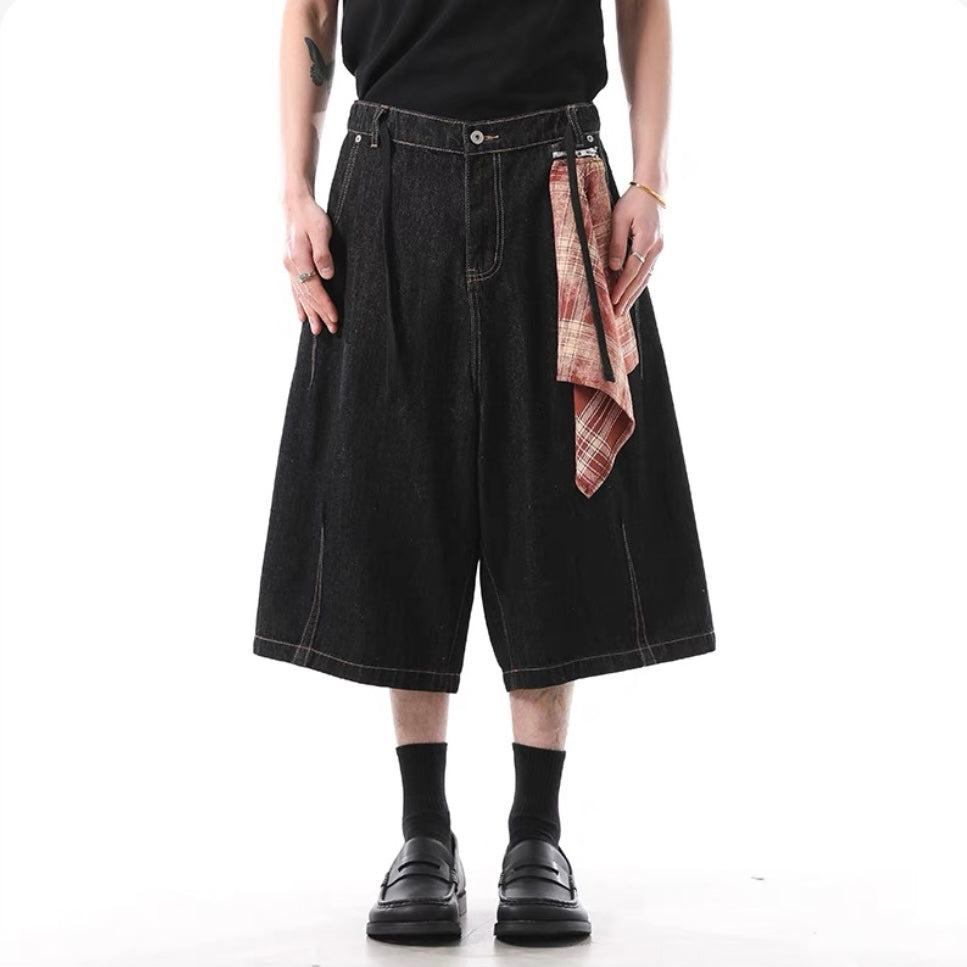 Distressed Denim Knee-Length Shorts