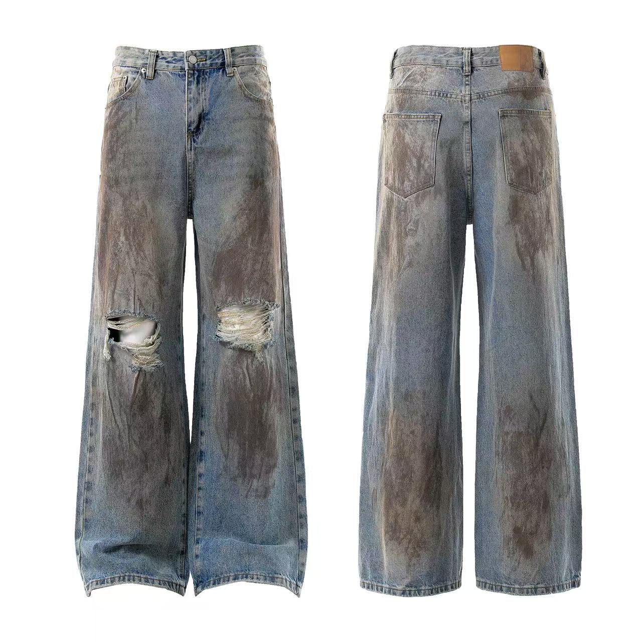 Distressed Straight-Leg Jeans