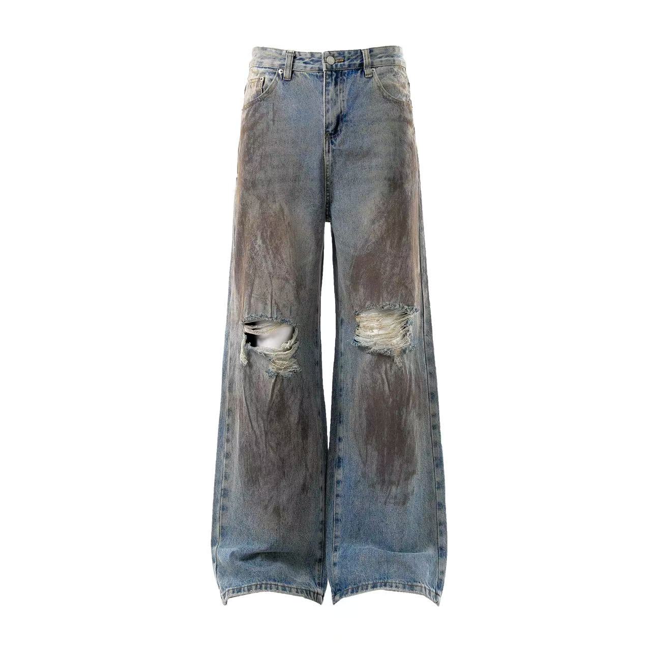 Distressed Straight-Leg Jeans