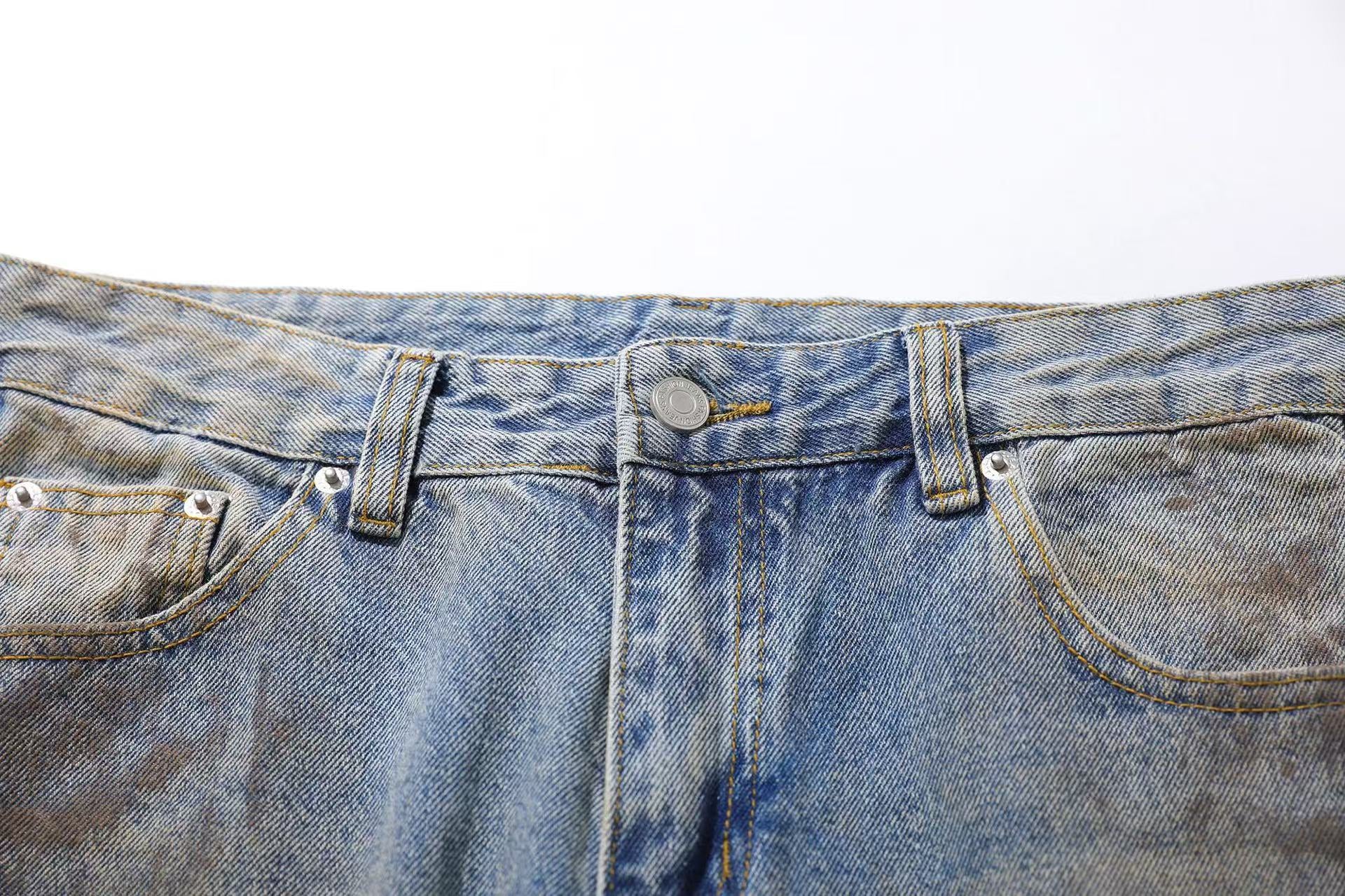 Distressed Straight-Leg Jeans