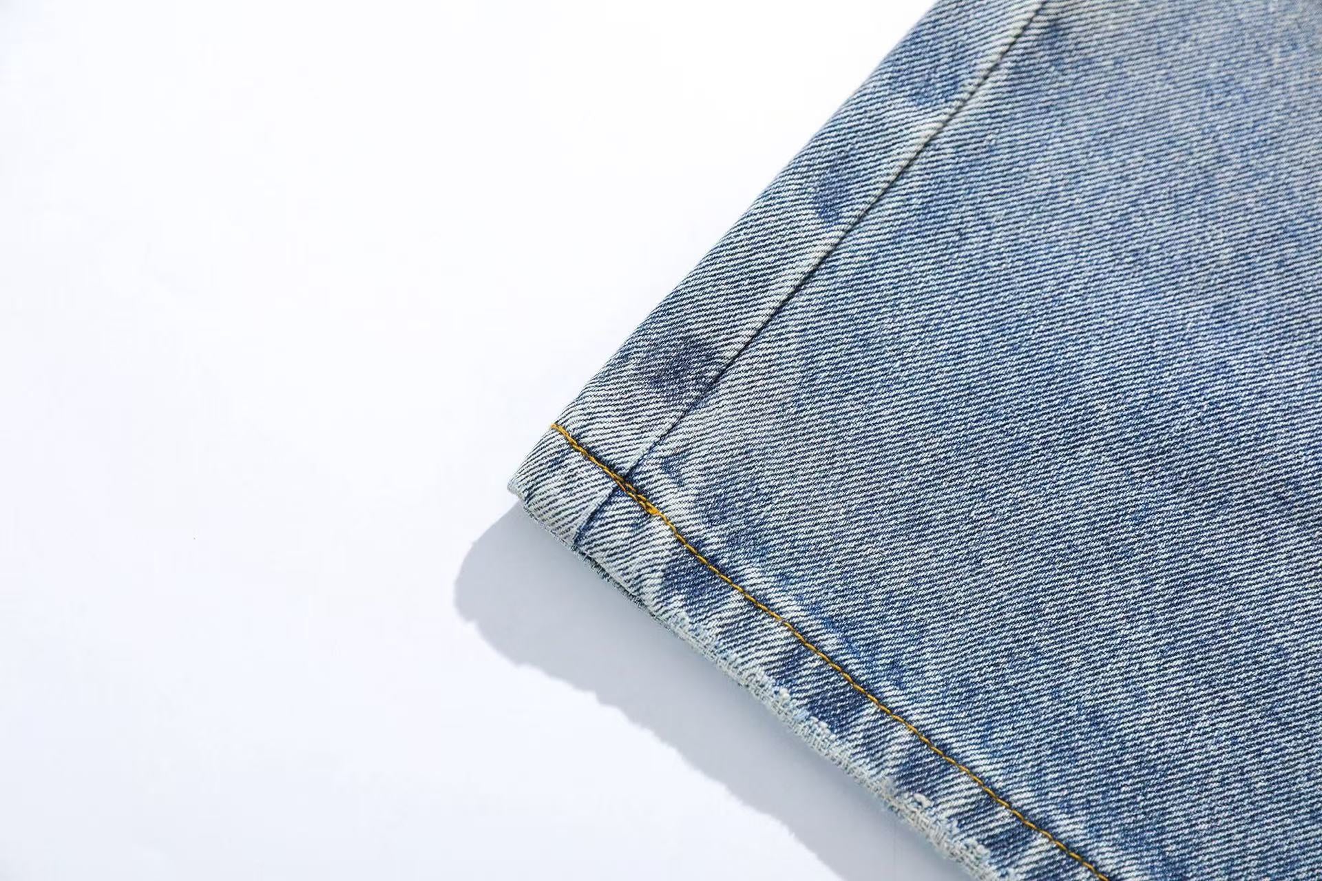 Distressed Straight-Leg Jeans