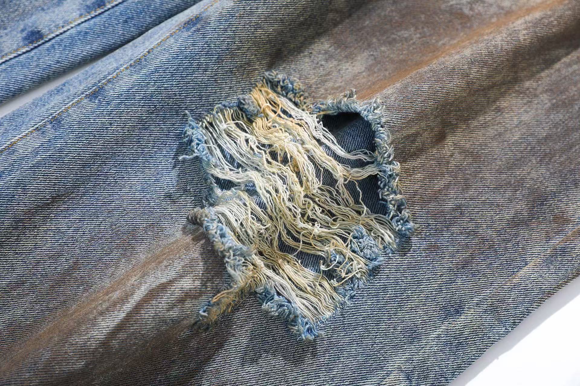 Distressed Straight-Leg Jeans