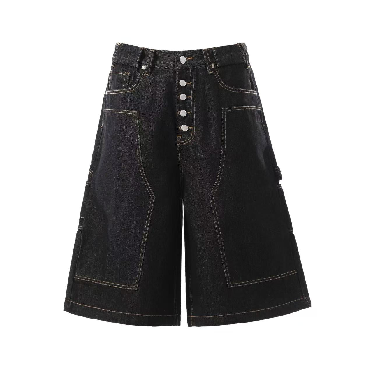Distressed Denim Knee-Length Shorts