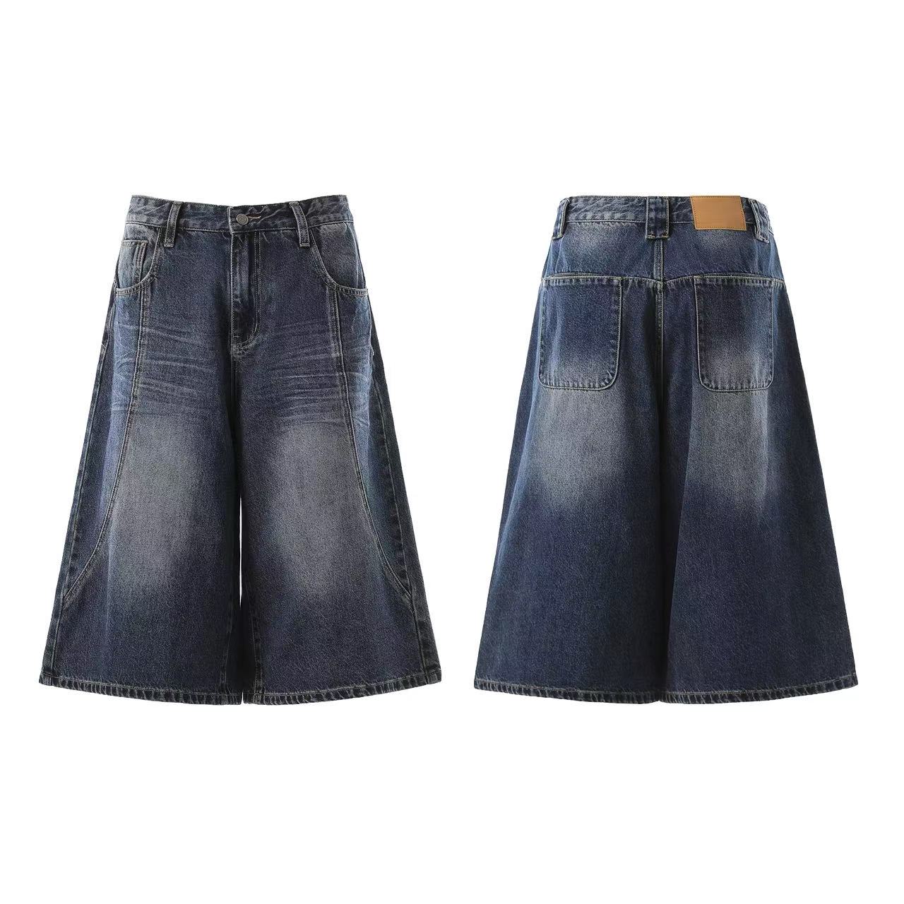 Washed Denim Knee-Length Shorts