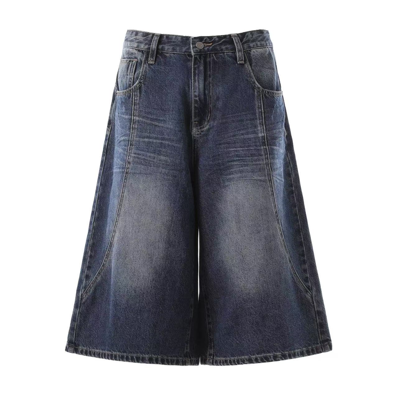 Washed Denim Knee-Length Shorts