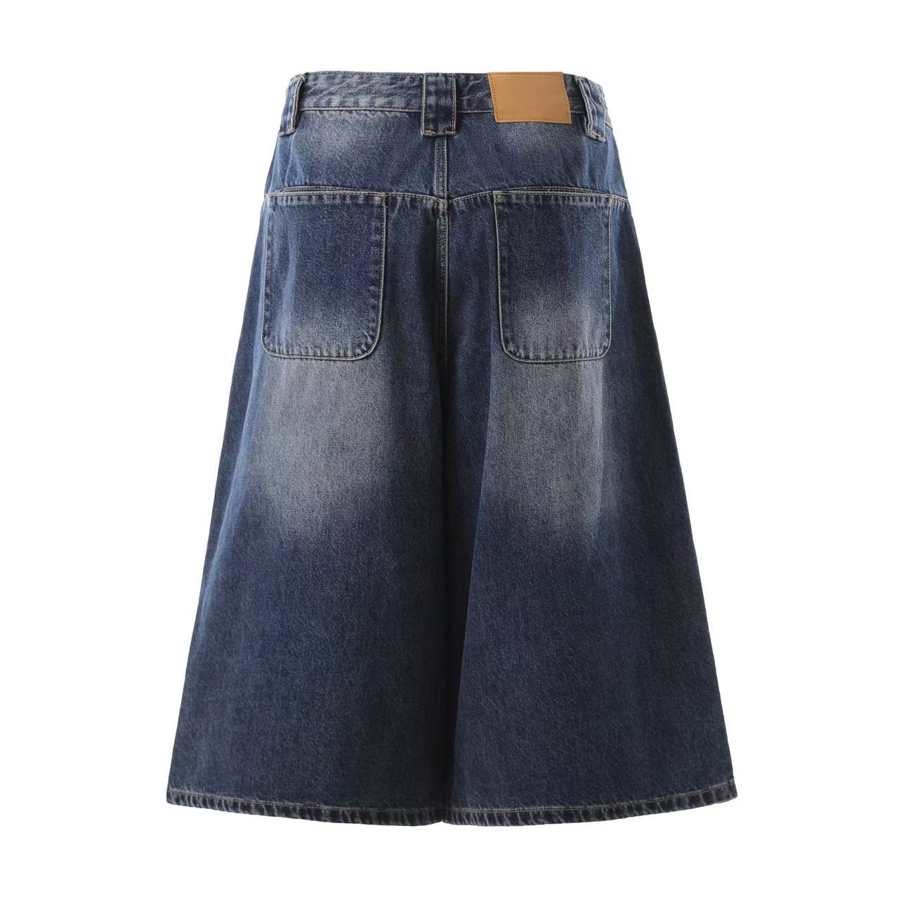 Washed Denim Knee-Length Shorts