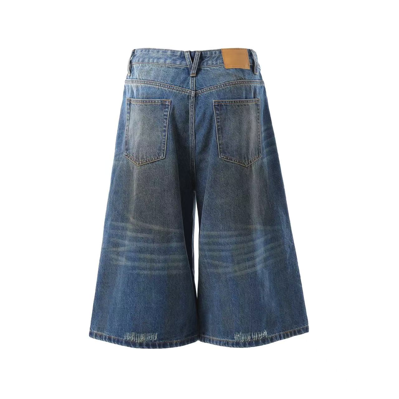 Washed Denim Knee-Length Shorts